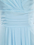 A-Line V-neck Floor Length Chiffon Bridesmaid Dress with Cap Sleeves