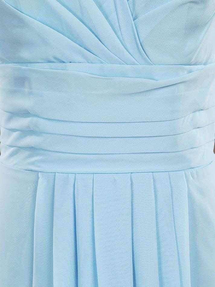 A-Line V-neck Floor Length Chiffon Bridesmaid Dress with Cap Sleeves