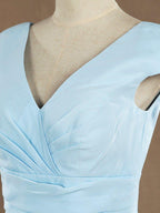 A-Line V-neck Floor Length Chiffon Bridesmaid Dress with Cap Sleeves