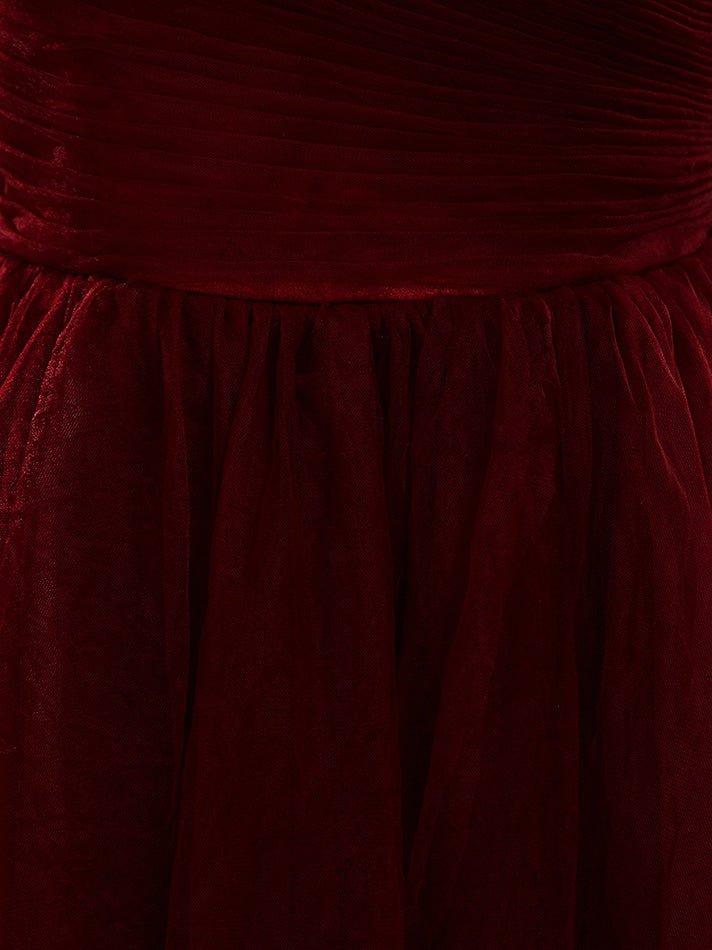 A-Line Knee Length Tulle Short Sleeves Bridesmaid Dress with See Through Bateau Neckline