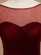 A-Line Knee Length Tulle Short Sleeves Bridesmaid Dress with See Through Bateau Neckline