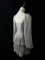 Niedliches silbergraues Tüll-A-Linien-Kurz-Partykleid mit Schleife, geschichtet, Homecoming-Kleid Y8651