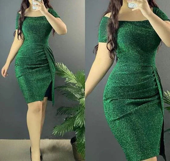 Grünes Figurbetontes Kleid mit kurzen Ärmeln Sexy Homecoming-Kleid Y6051