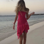 Stylowa Gorąco Różowa Sukienka Plażowa Urocza Sukienka Na Studniówkę Y2959