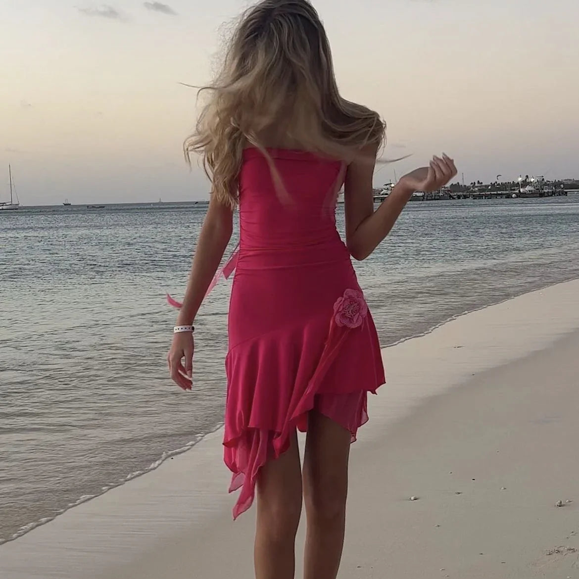Schickes knallpinkes Strandkleid Niedliches Homecoming-Kleid Y2959