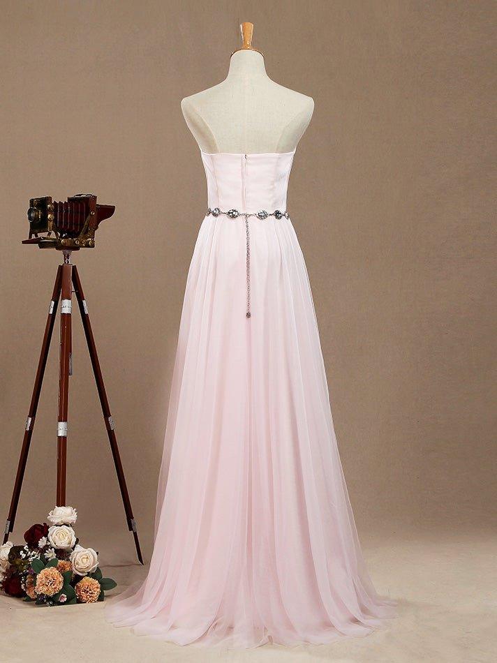 A-Line Tulle Floor Length Bridesmaid Dress Strapless with Belt