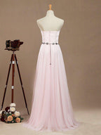 A-Line Tulle Floor Length Bridesmaid Dress Strapless with Belt