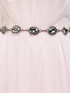 A-Line Tulle Floor Length Bridesmaid Dress Strapless with Belt