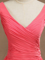 A-Line V-neck Floor Length Chiffon Bridesmaid Dress with Criss Cross Pleats