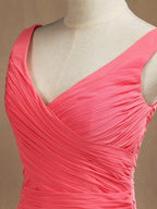 A-Line V-neck Floor Length Chiffon Bridesmaid Dress with Criss Cross Pleats