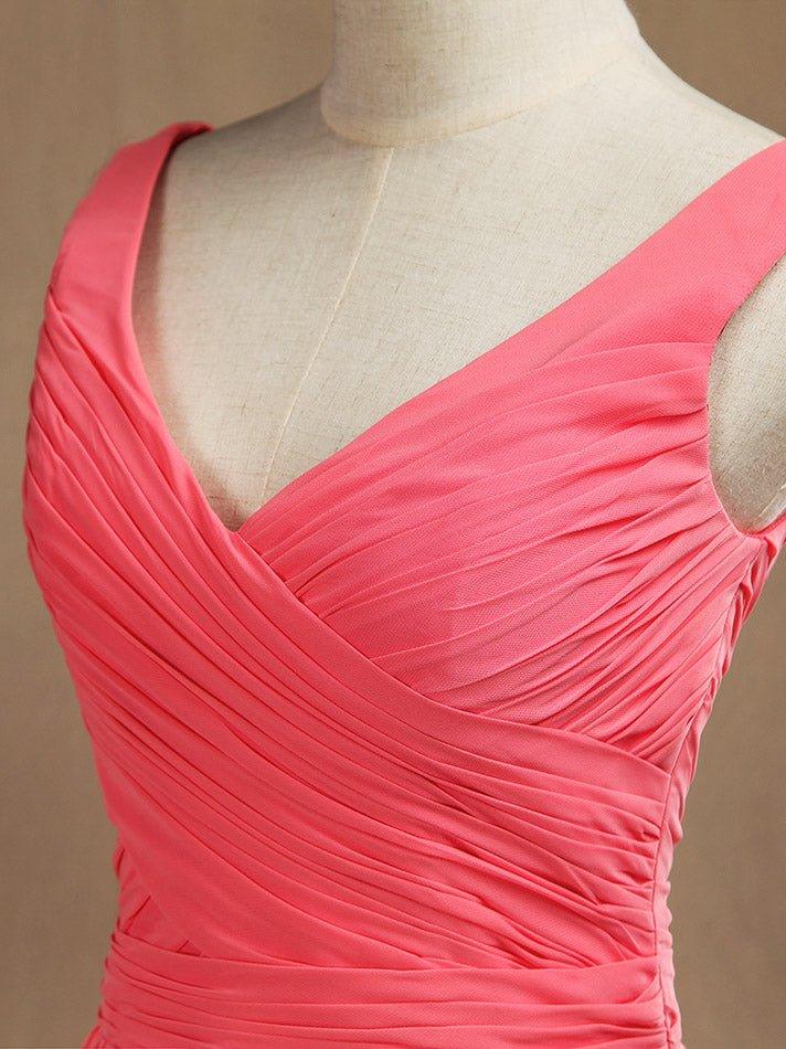 A-Line V-neck Floor Length Chiffon Bridesmaid Dress with Criss Cross Pleats