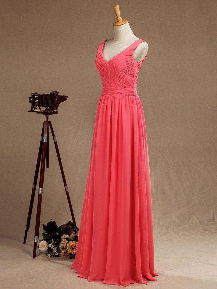 A-Line V-neck Floor Length Chiffon Bridesmaid Dress with Criss Cross Pleats