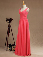 A-Line V-neck Floor Length Chiffon Bridesmaid Dress with Criss Cross Pleats