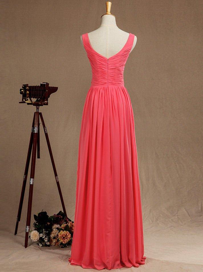 A-Line V-neck Floor Length Chiffon Bridesmaid Dress with Criss Cross Pleats