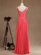 A-Line V-neck Floor Length Chiffon Bridesmaid Dress with Criss Cross Pleats