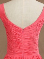 A-Line V-neck Floor Length Chiffon Bridesmaid Dress with Criss Cross Pleats