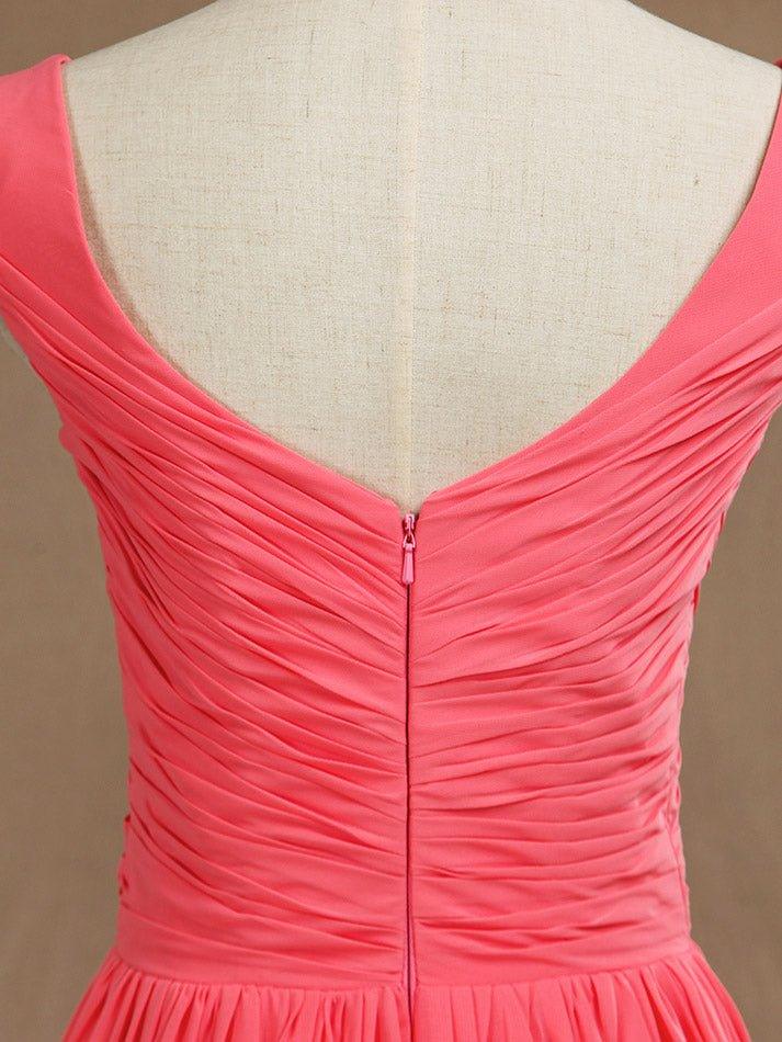 A-Line V-neck Floor Length Chiffon Bridesmaid Dress with Criss Cross Pleats