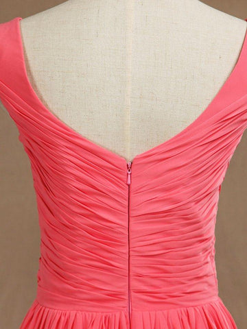 A-Linie, V-Ausschnitt, bodenlanges Chiffon-Brautjungfernkleid mit überkreuzten Falten 
