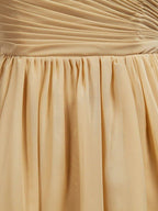 A-Line Jewel Neck Knee Length Chiffon Bridesmaid Dress with Criss Cross Ruching Pleats Prom Dresses