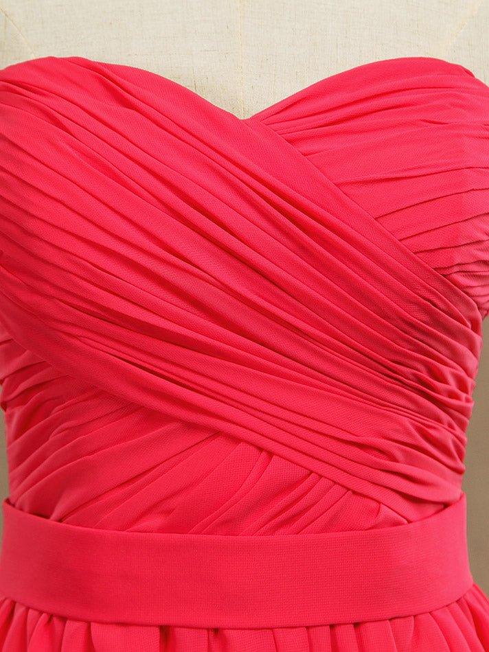 A-line Strapless Sweetheart Knee Length Chiffon Bridesmaid Dress with Criss Cross Ruching Pleats
