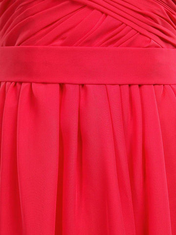 A-Linie, trägerlos, Herzausschnitt, knielang, Chiffon-Brautjungfernkleid mit überkreuzten Rüschenfalten 