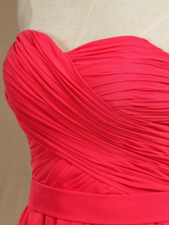A-line Strapless Sweetheart Knee Length Chiffon Bridesmaid Dress with Criss Cross Ruching Pleats