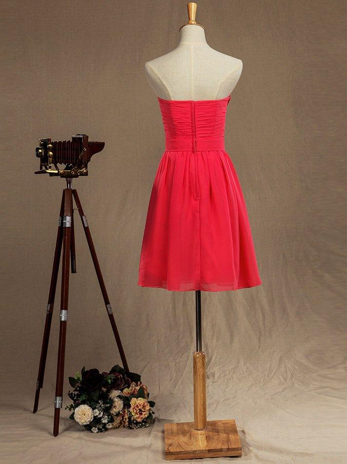 A-line Strapless Sweetheart Knee Length Chiffon Bridesmaid Dress with Criss Cross Ruching Pleats