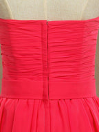 A-line Strapless Sweetheart Knee Length Chiffon Bridesmaid Dress with Criss Cross Ruching Pleats