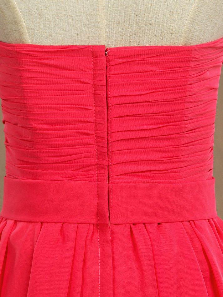 A-line Strapless Sweetheart Knee Length Chiffon Bridesmaid Dress with Criss Cross Ruching Pleats