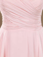 A-Line Jewel Neck Knee Length Chiffon Bridesmaid Dress with Irregular Hem Criss Cross Ruching