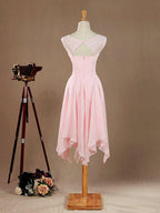 A-Line Jewel Neck Knee Length Chiffon Bridesmaid Dress with Irregular Hem Criss Cross Ruching