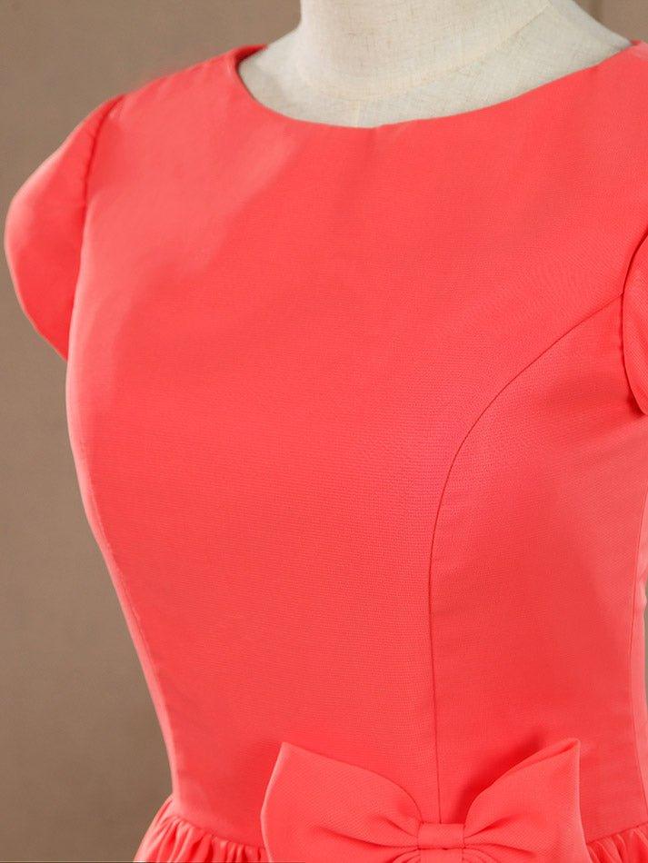 A-Line Jewel Neck Knee Length Chiffon Bridesmaid Dress with Cap Sleeves Buttons