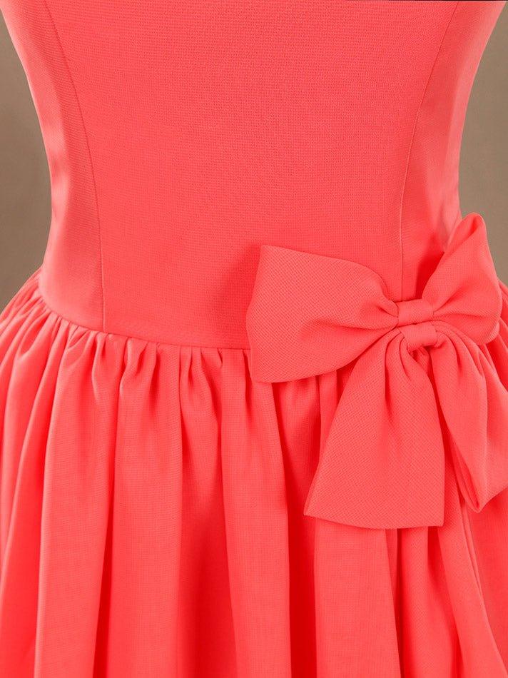 A-Line Jewel Neck Knee Length Chiffon Bridesmaid Dress with Cap Sleeves Buttons