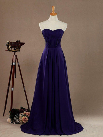 A-Linie, trägerlos, Herzausschnitt, bodenlanges Chiffon-Brautjungfernkleid mit überkreuzten Rüschenfalten 