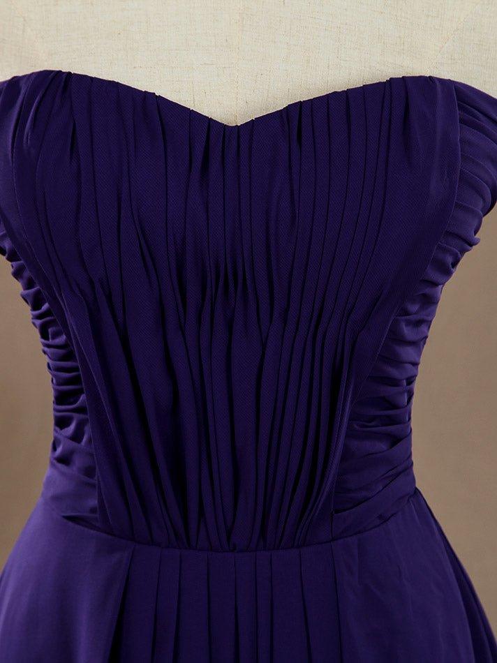 A-Line Strapless Sweetheart Floor Length Chiffon Bridesmaid Dress with Criss Cross Ruching Pleats