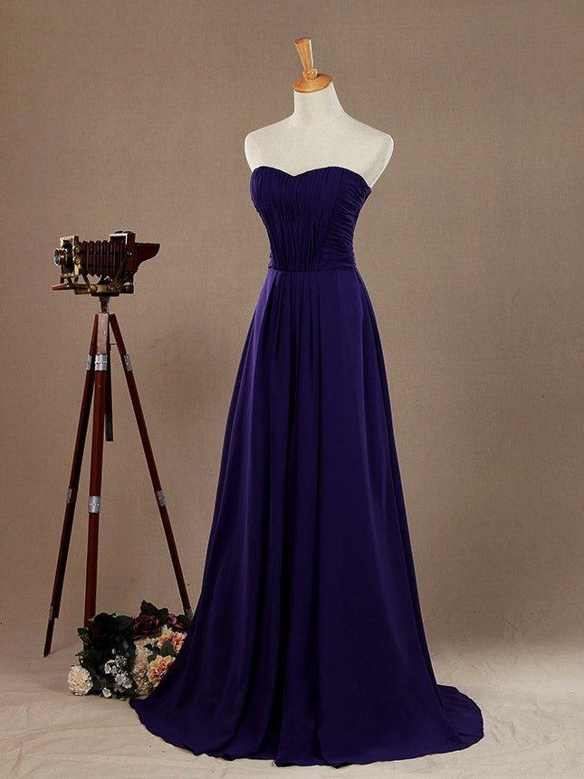 A-Line Strapless Sweetheart Floor Length Chiffon Bridesmaid Dress with Criss Cross Ruching Pleats
