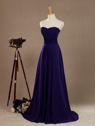A-Linie, trägerlos, Herzausschnitt, bodenlanges Chiffon-Brautjungfernkleid mit überkreuzten Rüschenfalten 