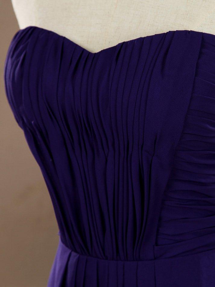 A-Line Strapless Sweetheart Floor Length Chiffon Bridesmaid Dress with Criss Cross Ruching Pleats