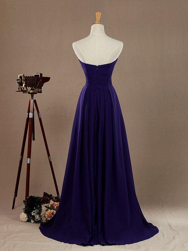 A-Line Strapless Sweetheart Floor Length Chiffon Bridesmaid Dress with Criss Cross Ruching Pleats