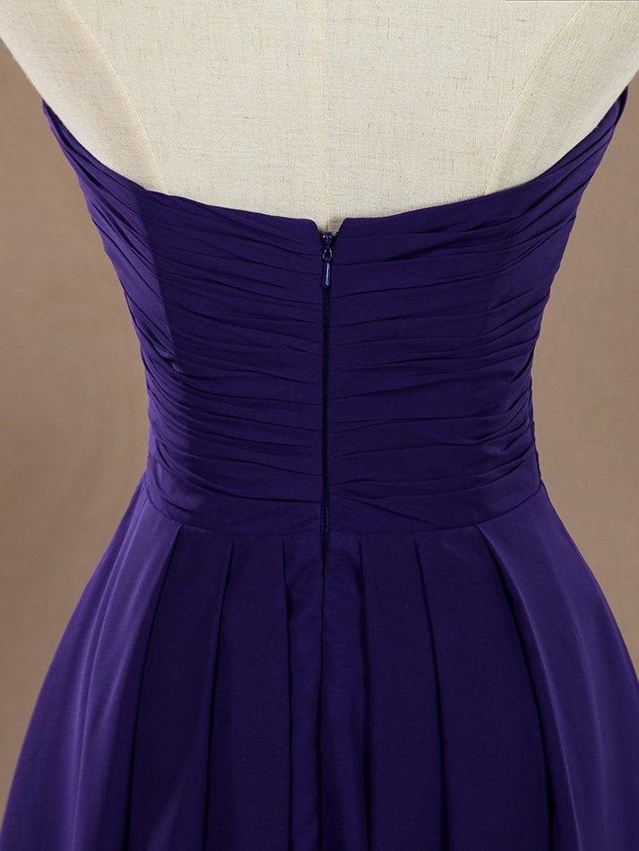 A-Line Strapless Sweetheart Floor Length Chiffon Bridesmaid Dress with Criss Cross Ruching Pleats