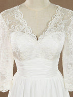 A-Line V-neck Knee Length Chiffon match Lace Bridesmaid Dress / Party Dress with Long Sleeves