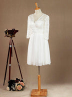 A-Line V-neck Knee Length Chiffon match Lace Bridesmaid Dress / Party Dress with Long Sleeves