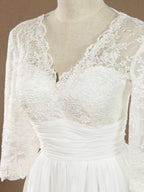 A-Line V-neck Knee Length Chiffon match Lace Bridesmaid Dress / Party Dress with Long Sleeves