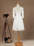 A-Line V-neck Knee Length Chiffon match Lace Bridesmaid Dress / Party Dress with Long Sleeves