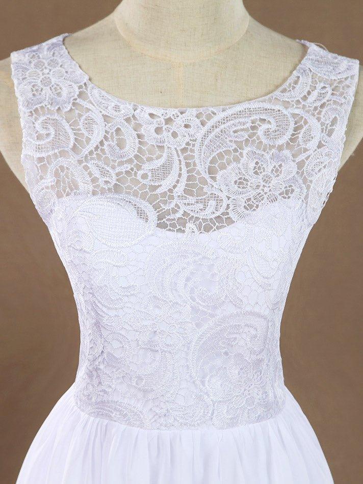 A-Line Jewel Neck Knee Length Chiffon match Lace Bridesmaid Dress