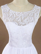 A-Line Jewel Neck Knee Length Chiffon match Lace Bridesmaid Dress