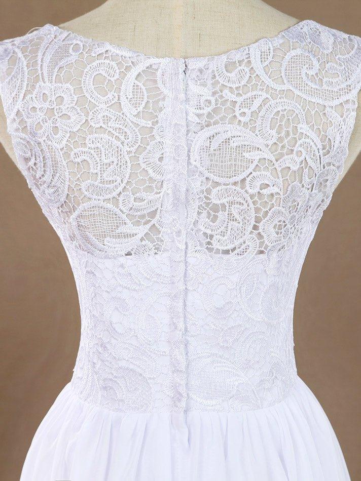 A-Line Jewel Neck Knee Length Chiffon match Lace Bridesmaid Dress