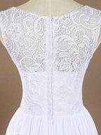 A-Line Jewel Neck Knee Length Chiffon match Lace Bridesmaid Dress