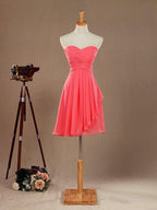 A-Line Strapless Sweetheart Knee Length Chiffon Bridesmaid Dress with Criss Cross Ruching Pleats