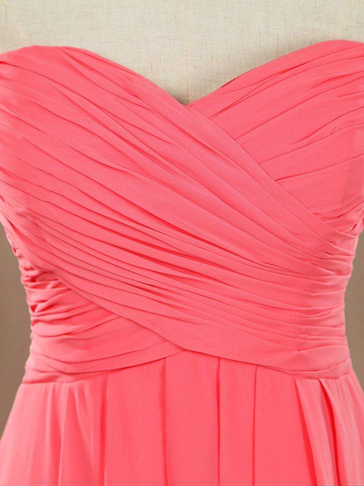 A-Line Strapless Sweetheart Knee Length Chiffon Bridesmaid Dress with Criss Cross Ruching Pleats